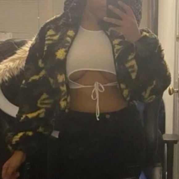 Fuzzy Camo Teddie Teddy Crop Cropped Jacket Coat - Picture 6 of 10